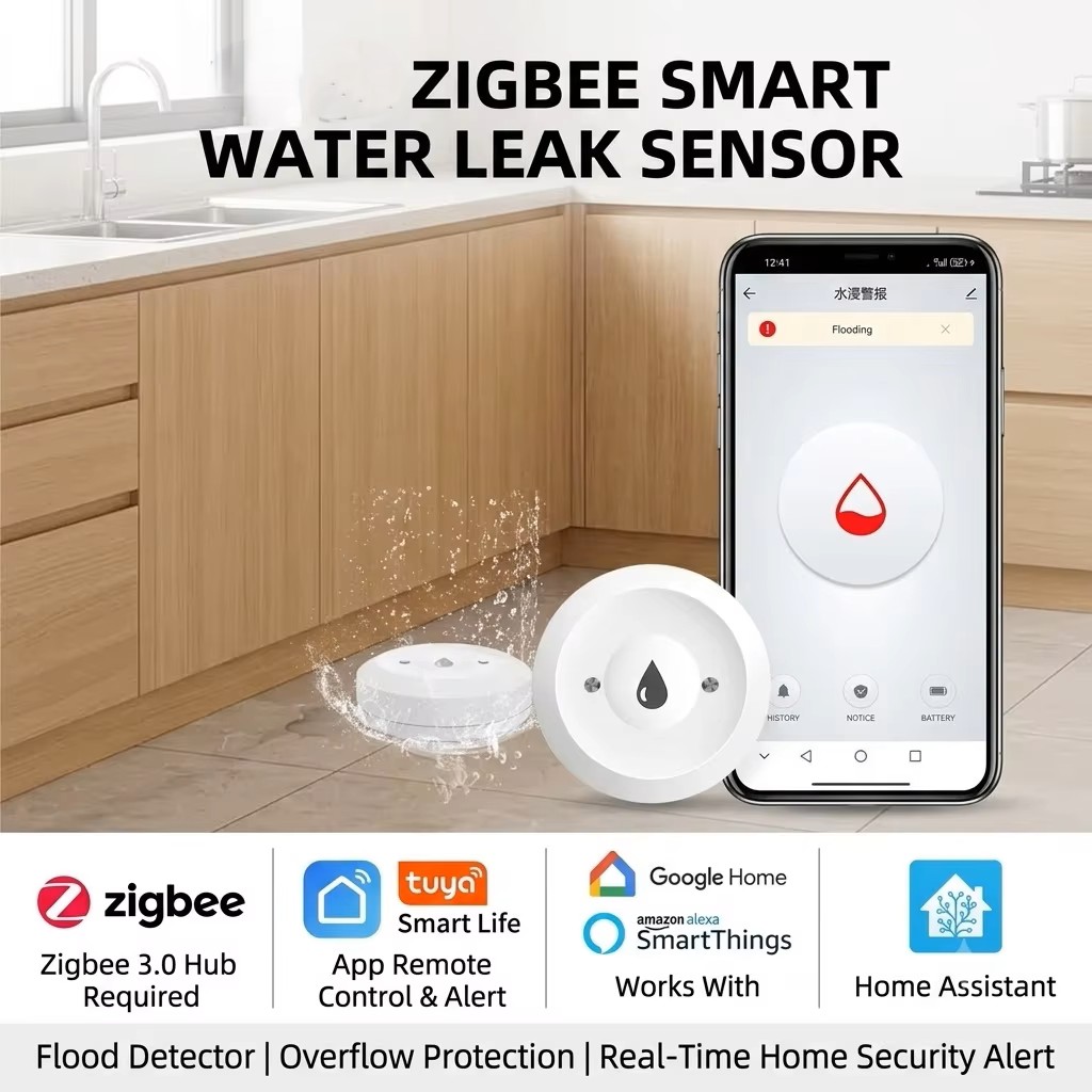 Water Alarm Sensor - ZigBee 3.0 Intelligenter Wasserlecksensor Drahtloser Überschwemmungsdetektor